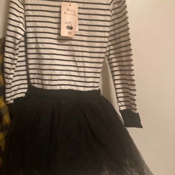 Girls Striped Mesh Layered Tulle Skirt Long Sleeve Dress Ring O Neck 140 8-10 - Picture 5 of 7